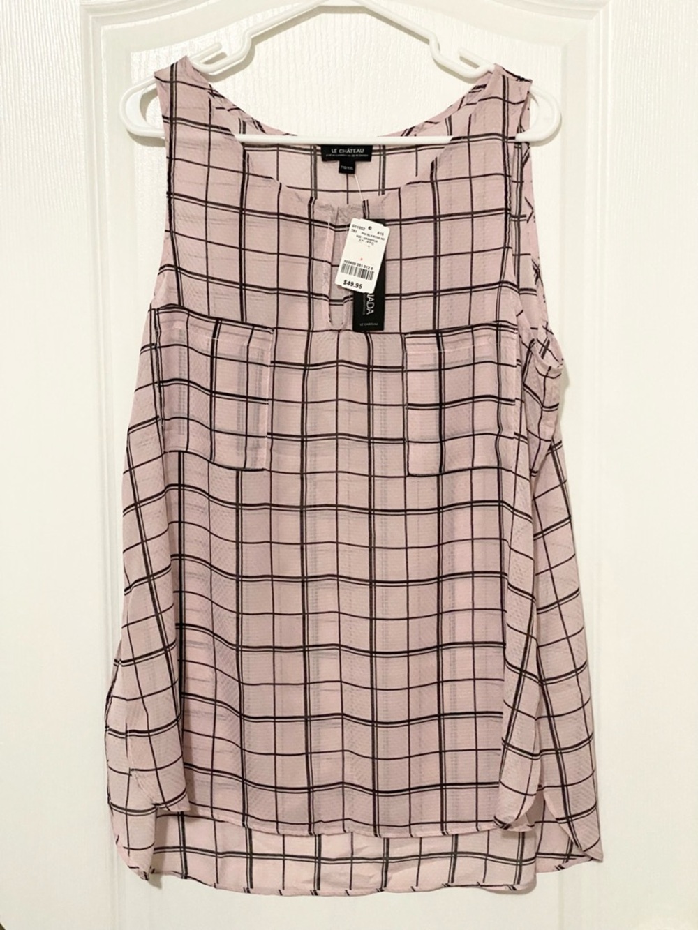 Le Chateau Pink Windowpane Sleeveless Blouse Size XXL
